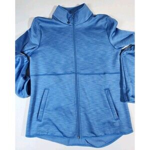 T by Talbots Womens Medium Heathered Blue Full Zip Pockets L/S Mock Neck Jacket